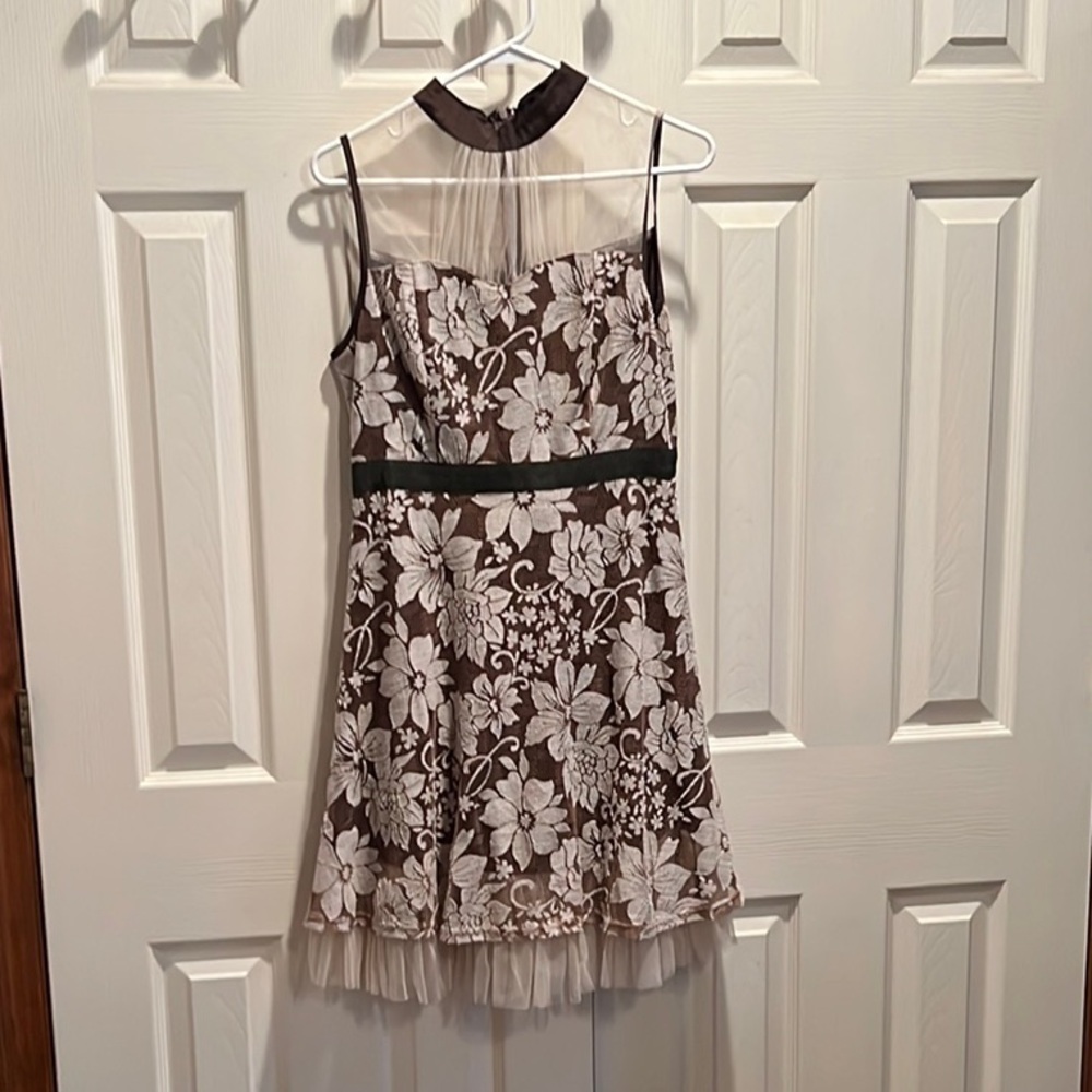 Ryu Halter Midi Dress Brown and Cream Sleeveless